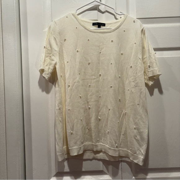 Preston & York Sweaters - Preston & York Cream Pearl Short Sleeve Sweater - Size Large